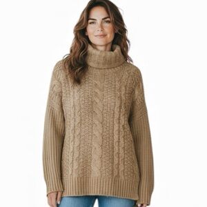 SILVIA NOVELLI ALPACA COWL TURTLNECK HIGH LOW TAN BROWN SWEATER M